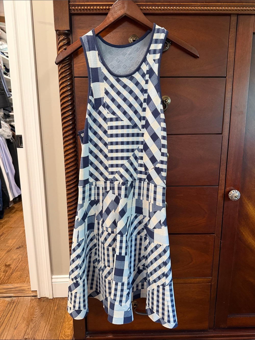 tba Blue and White Patterned Sleeveless Dress